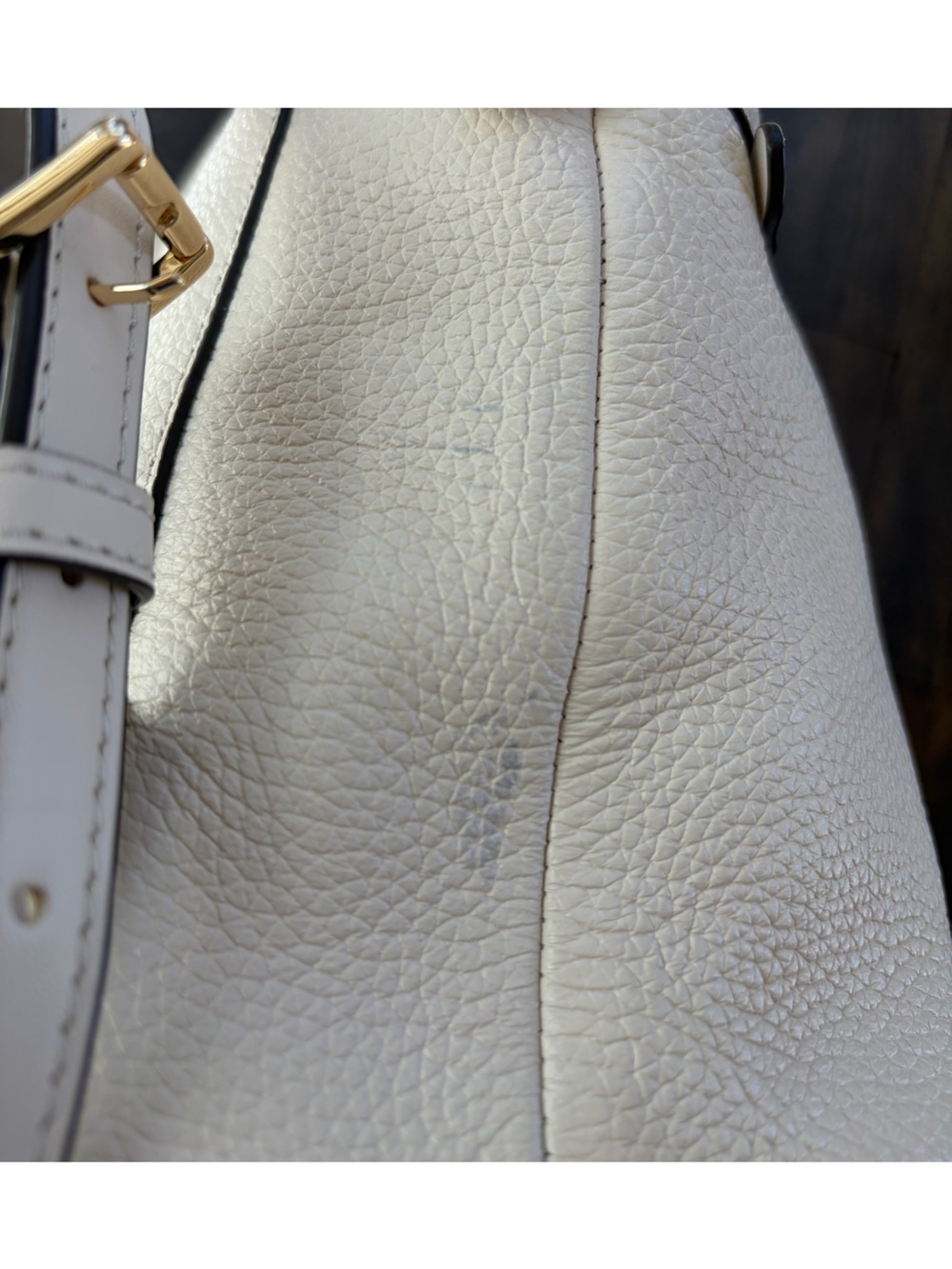 Michael Kors Slim Pebbled Leather Backpack in Cream color with Gold Hardware - Picture 14 of 15